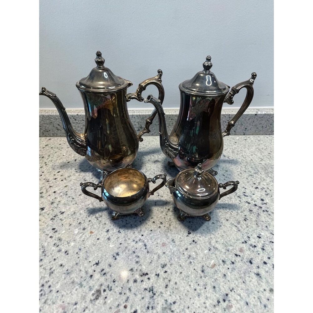 WR Rogers 800 Silverplate Tea Coffee Service Set 4 Pc Teapots Creamer Sugar